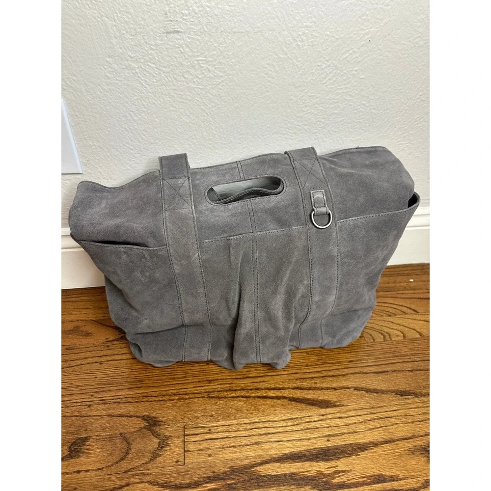NWOT Free People Suede Caravan Tote Bag Charcoal Grey Slouchy Purse